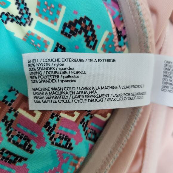 Mae Amazon Green Swimwear Off the Shoulder One Piece Swimsuit Geometric Large - Picture 9 of 10